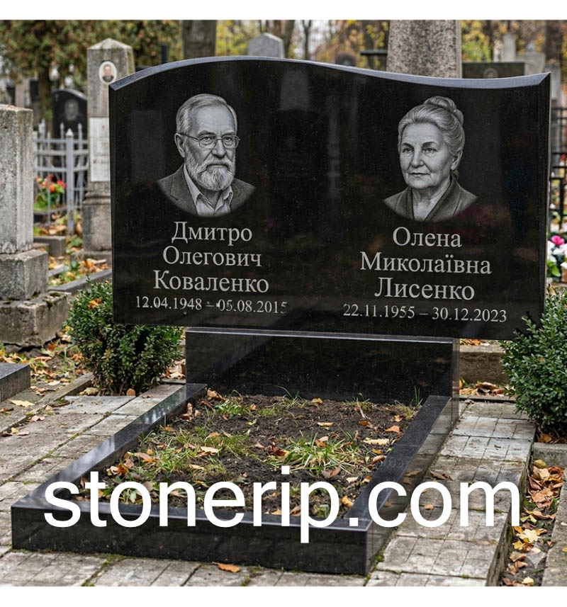 Лаконічний горизонтальний пам’ятник на двох з хвилею ДВН-08