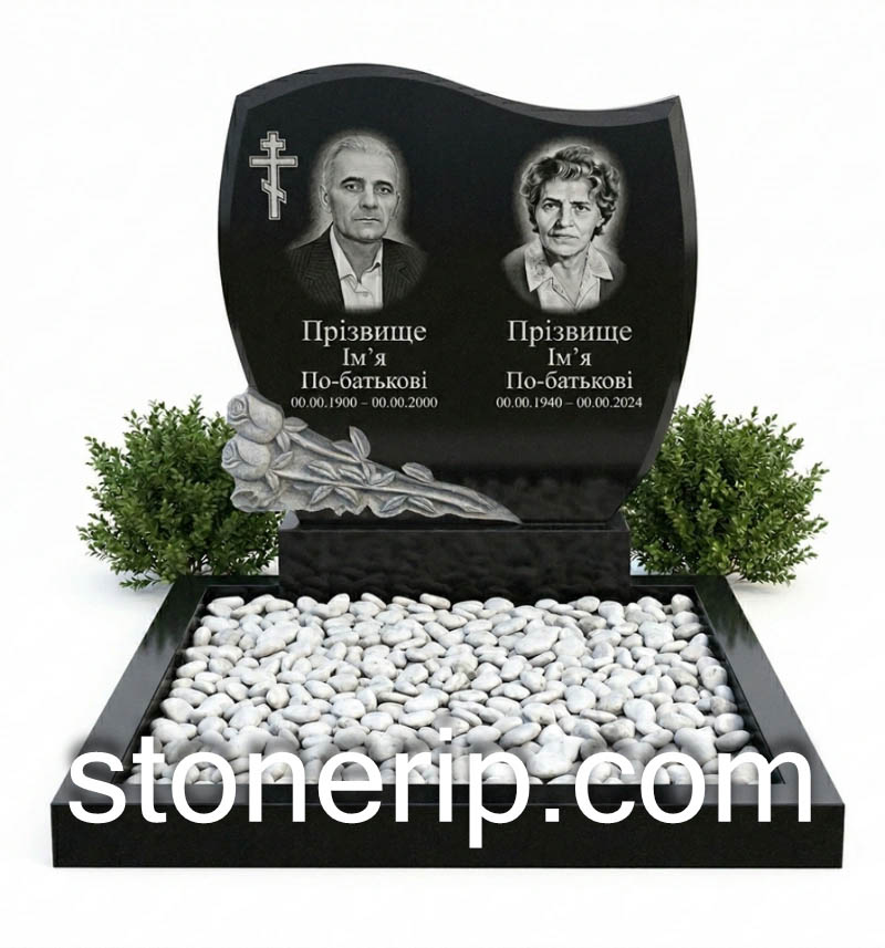 Горизонтальный памятник на двоих с барельефом роз ДВН-032