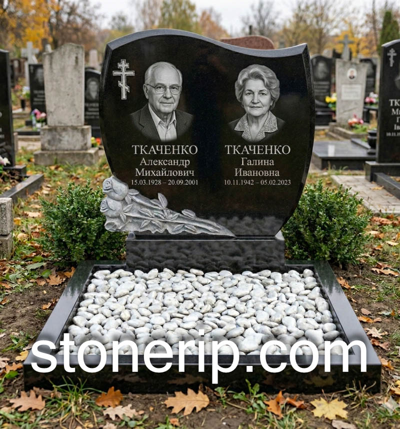 Горизонтальный памятник на двоих с барельефом роз ДВН-032