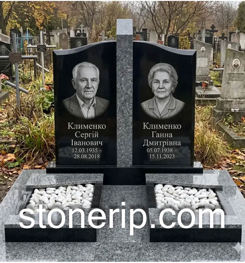 Комбінований подвійний пам’ятник із граніту ДВГ07