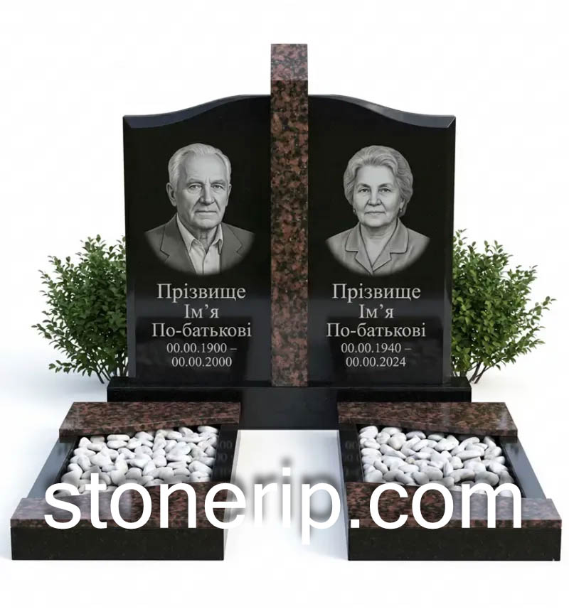 Комбінований подвійний пам’ятник із граніту ДВГ07