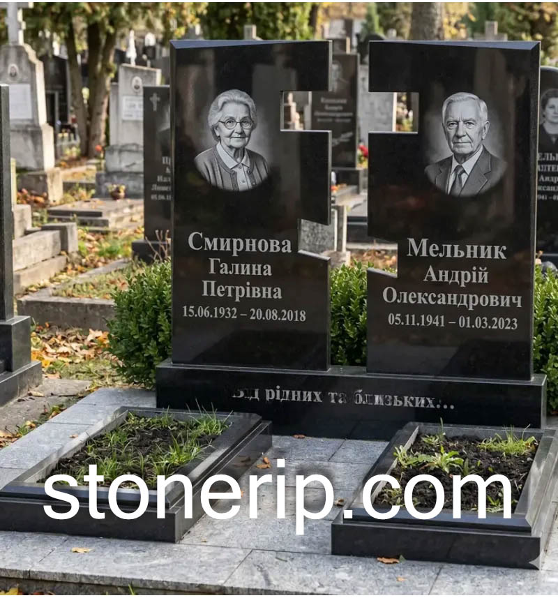 Класичний подвійний пам’ятник із чорного граніту ДВГ016