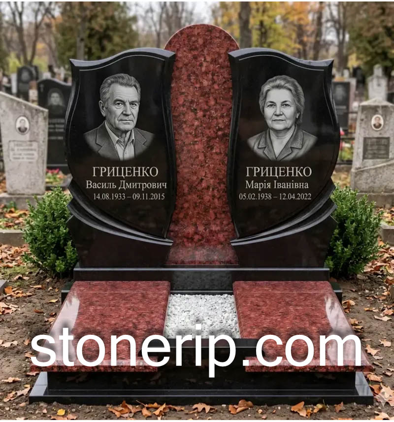 Ексклюзивний подвійний пам’ятник із червоного граніту ДВГ019