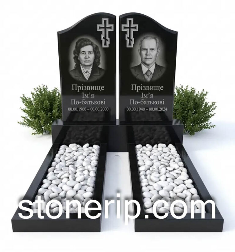 Класичний подвійний пам’ятник із чорного граніту Габро ДВГ032