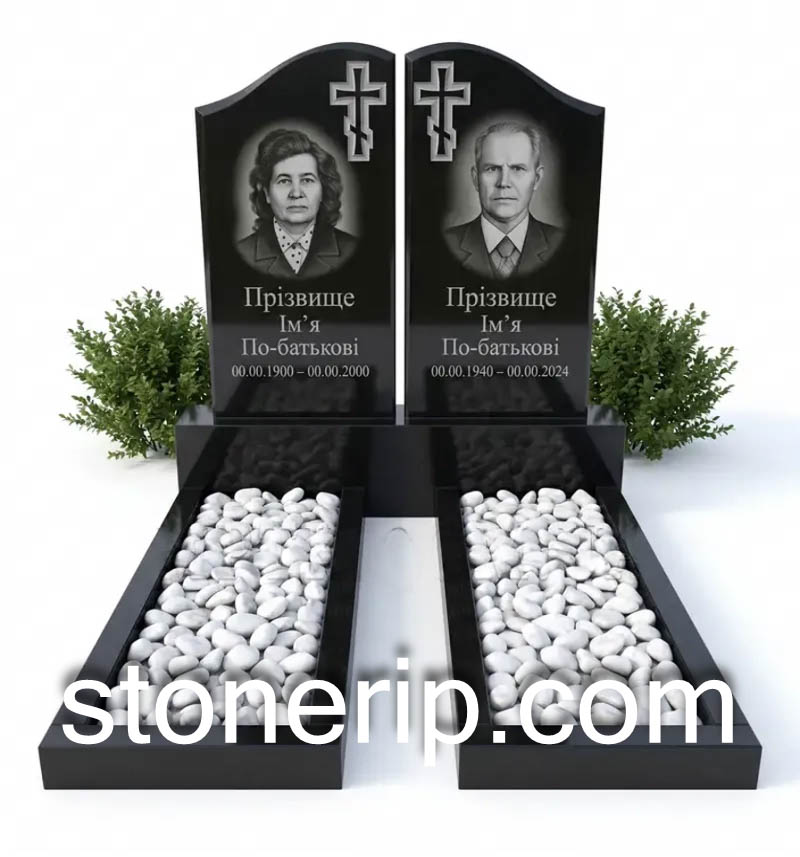 Классический двойной памятник из черного гранита Габбро ДВГ032