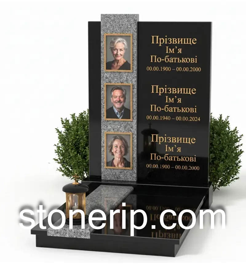 Комбінований подвійний пам’ятник із чорного та сірого граніту ДВГ034