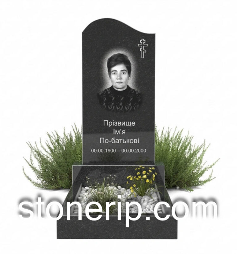 Гранітний одинарний пам’ятник з хвилею та хрестом ОДН-07