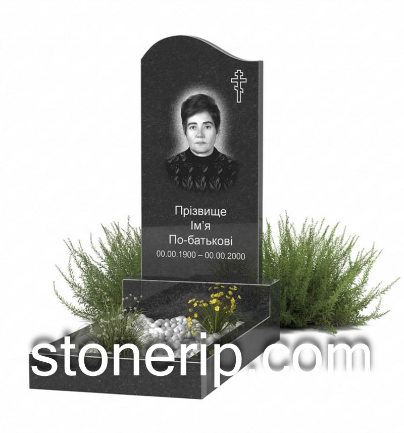 Гранитный одинарный памятник с волной и крестом ОДН-07