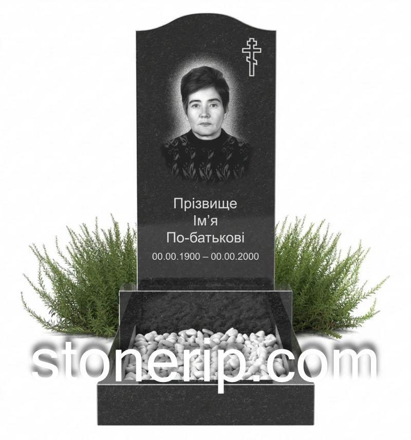 Гранитный одинарный памятник с аркой и крестом ОДН-08