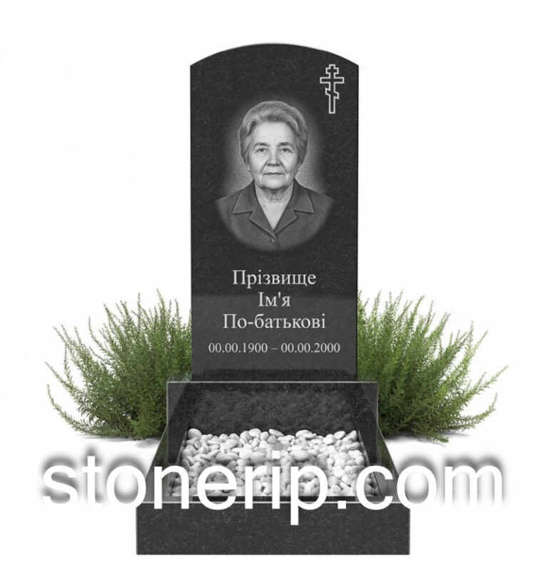 Гранітний одинарний пам’ятник з дугою та хрестом ОДН-010