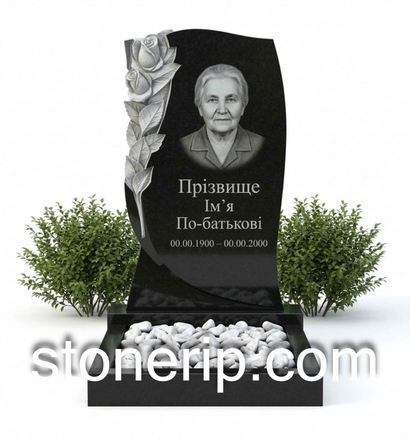 Гранитный одинарный памятник с розой ОДН-025