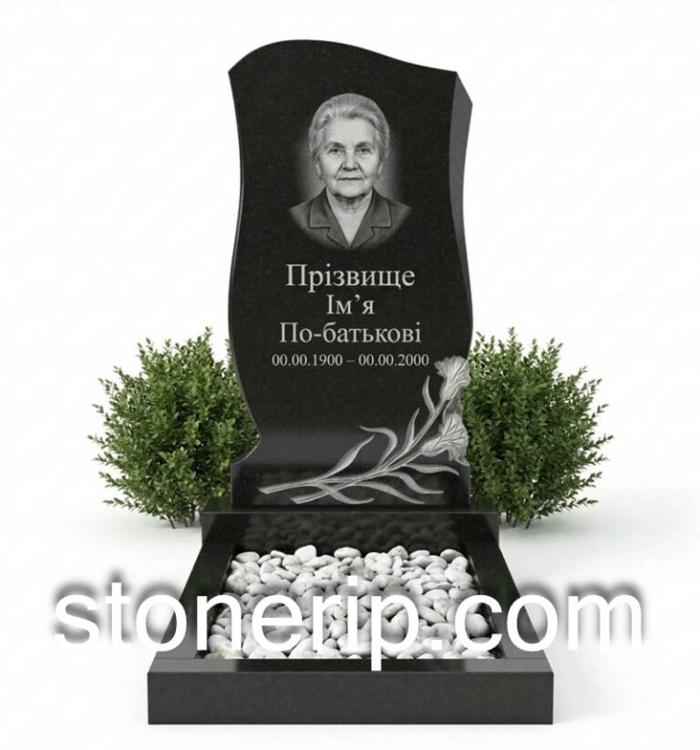 Одинарний гранітний пам’ятник з квіткою ОДН-033
